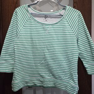 New York & Company Green Striped Sweatshirt